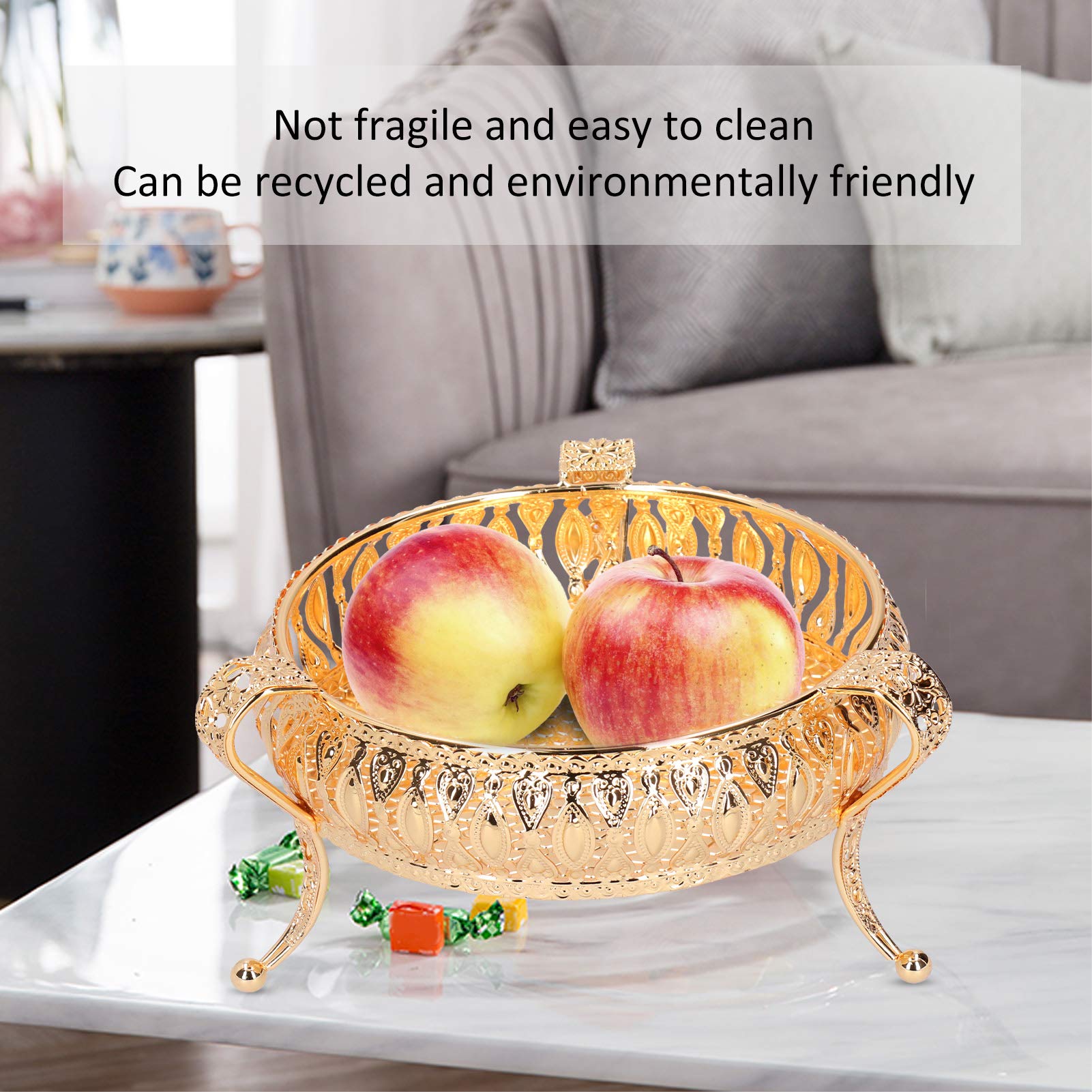 Metalen Fruitschaal, Goud Ronde Snacks Kom Decoratief Lade, Multifunctionele Serveerschaal voor Fruit Chocolade Snoep Thuis Ornamenten