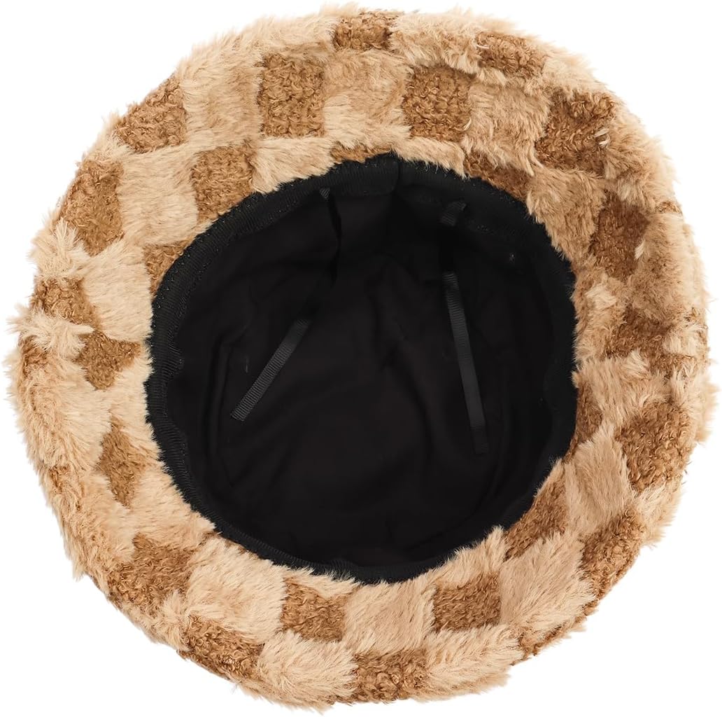 Fuzzy Bucket Hat for Women Furry Fur Bucket Hat Winter Warm Plush Fisherman Fluffy Sherpa Bucket Hats - Image 5