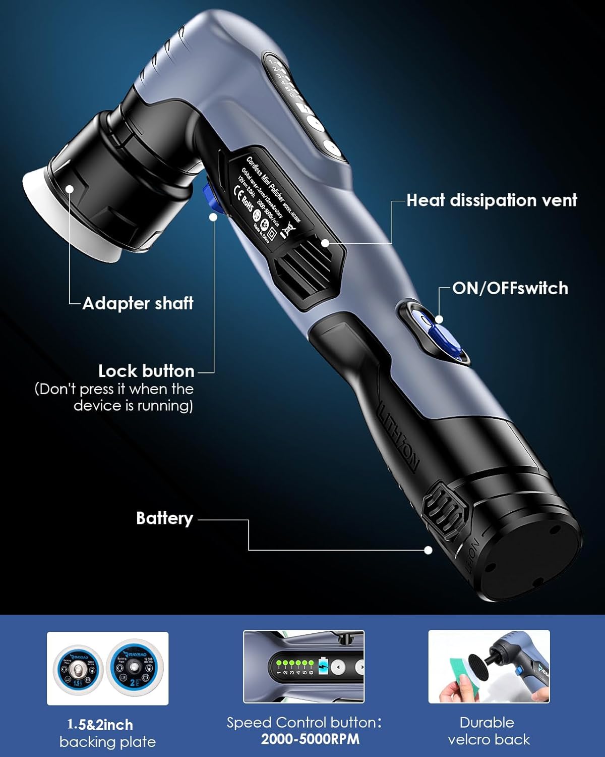 12V Cordless Mini Polisher – 2/1.5-inch Backing Plates, Dual （DA/RO ）Modes, 53 All-Inclusive Accessories & 6 Variable Speeds. A Versatile Mini Buffer for Pro Car Detailing & Flawless Polishing