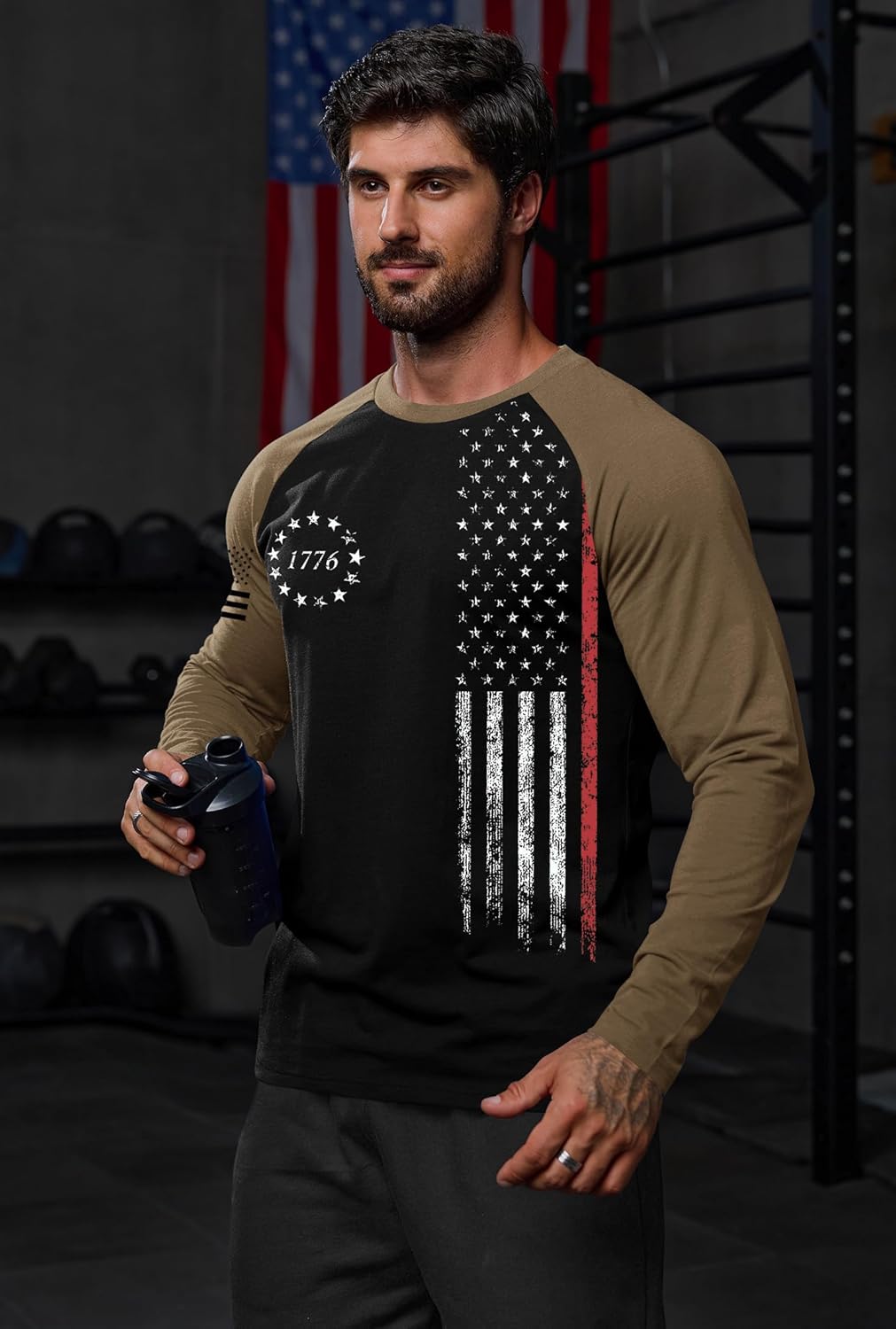 Mainfini Men's American Flag Raglan T-Shirt Patriotic Long Sleeve Muscle Tshirt (S-3XL) - Image 4