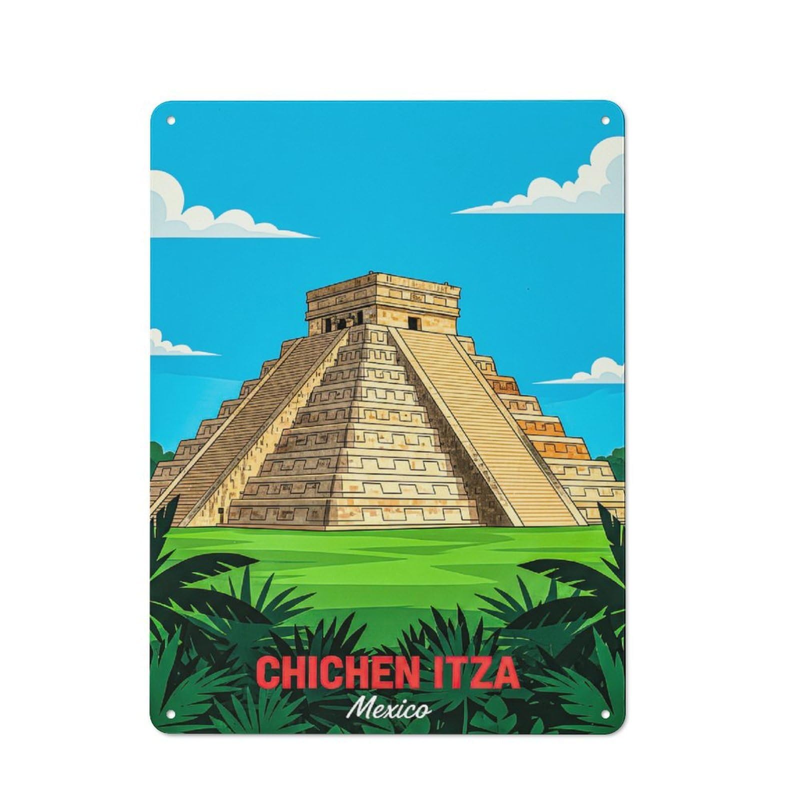 Junmoney Style Chichen Itza Pyramid In Mexico(2) Outdoor Room Metal Wall Decor 40X30cm, Rustic Tin Sign For Shed, Garden Room, Porch Or Garage