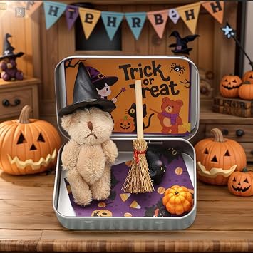 Halloween Bear in A Box for Trick Or Treat with Witch Hat for Family and Friends