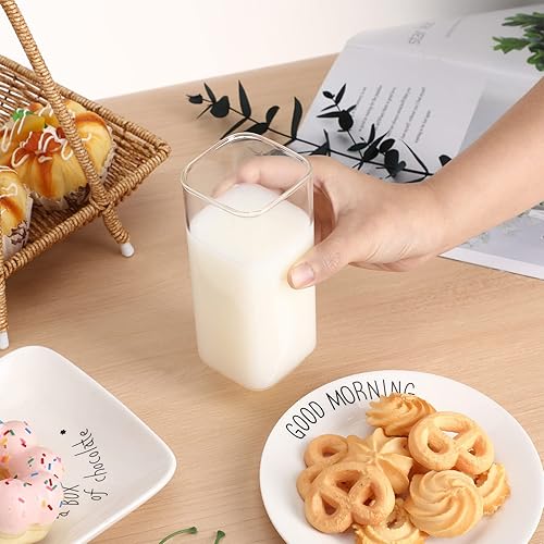 Miniatura 7 de DOITOOL 2 vasos cuadrados de vidrio, 13.5 onzas, aptos para microondas, vasos altos transparentes, vasos de agua para leche, jugo, cerveza, cócteles