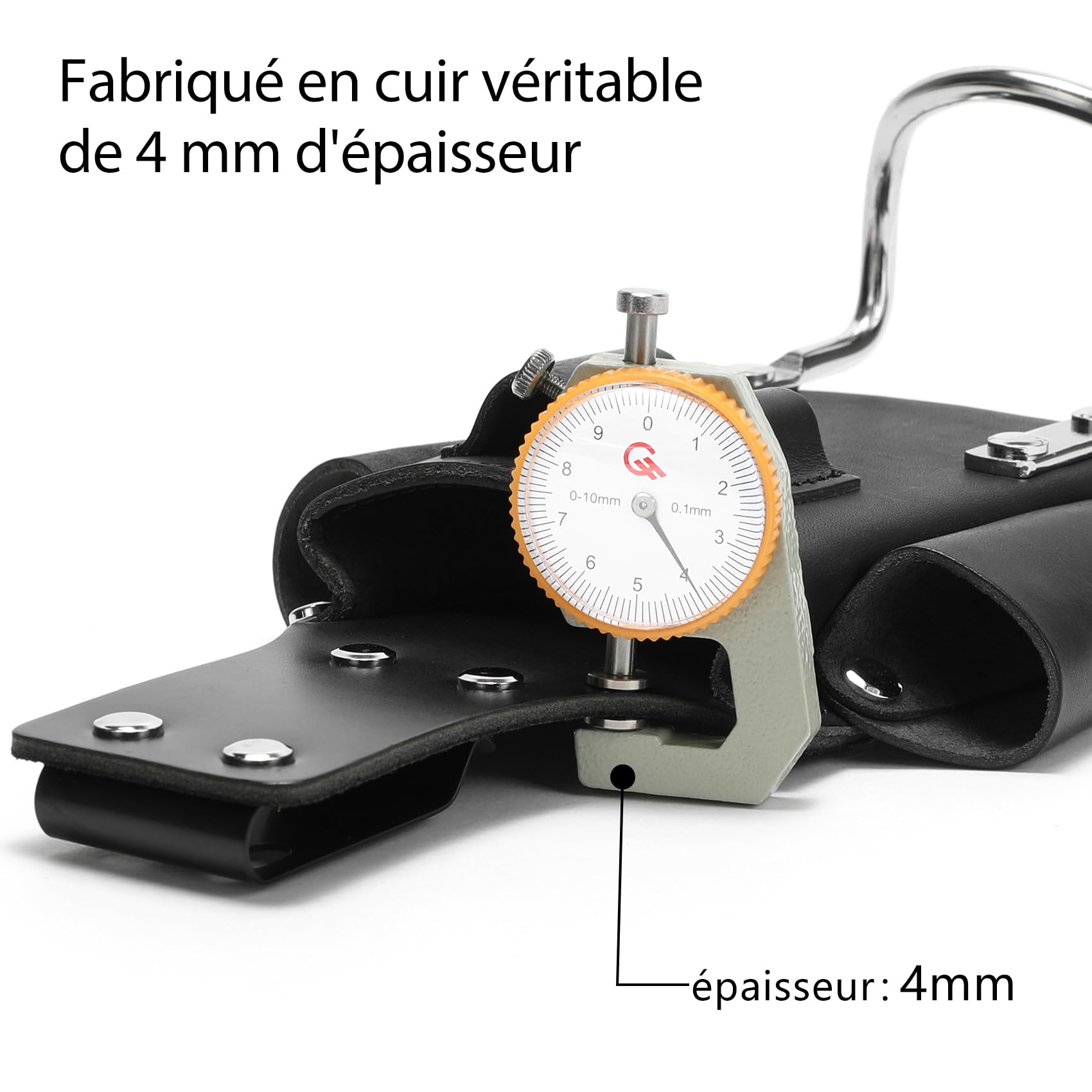 Ceinture Porte-Outils, Pochette pour Ceinture, Sac à Outils en Cuir véritable, Porte-Marteau pour charpentiers, couvreurs, Artisans (Noir)