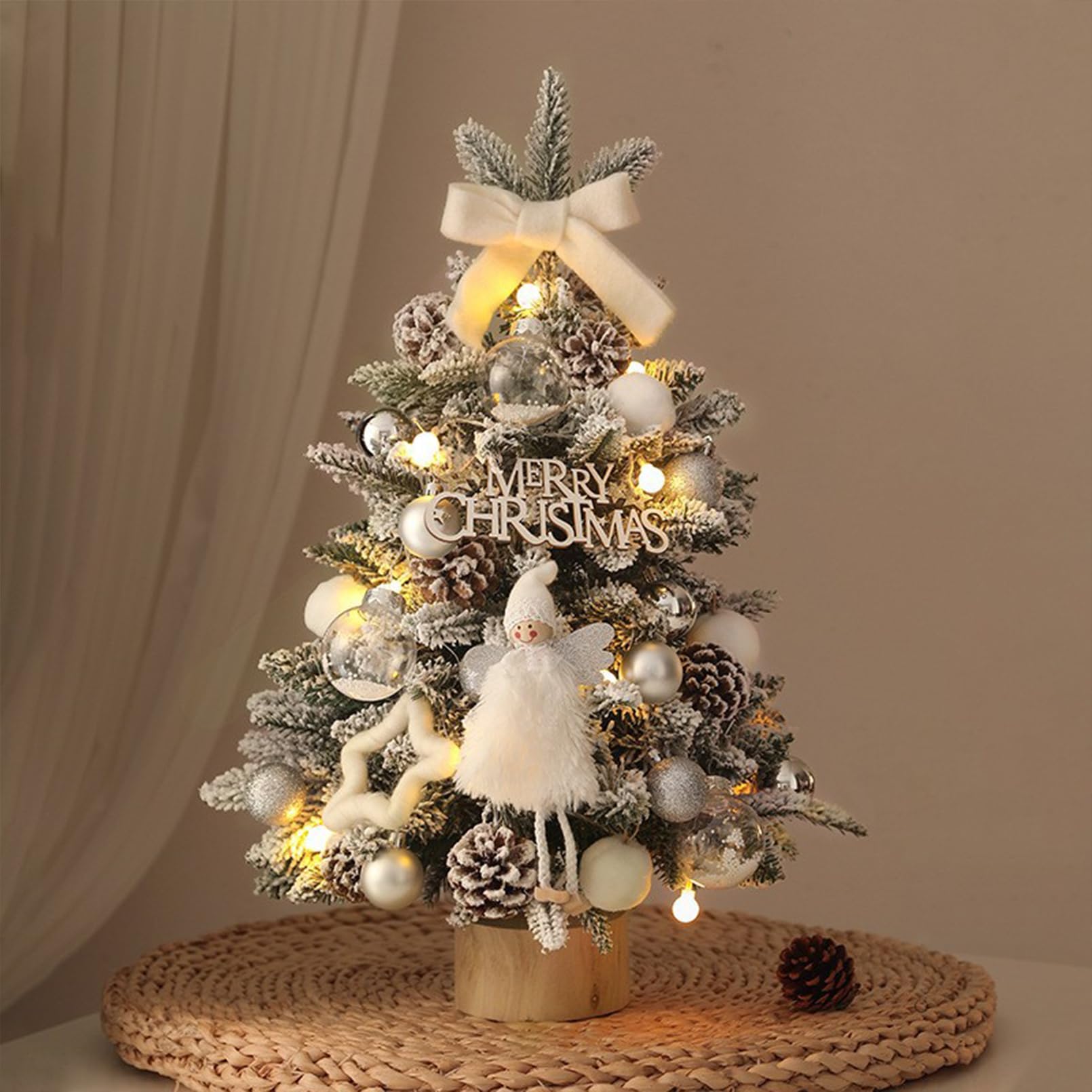 Qiamia C Mini Hristmas Tree, 18 Inch Small Hristmas Tree With Lights, Tabletop Hristma Tree With Star Treetopper And Hanging Ornaments (C)