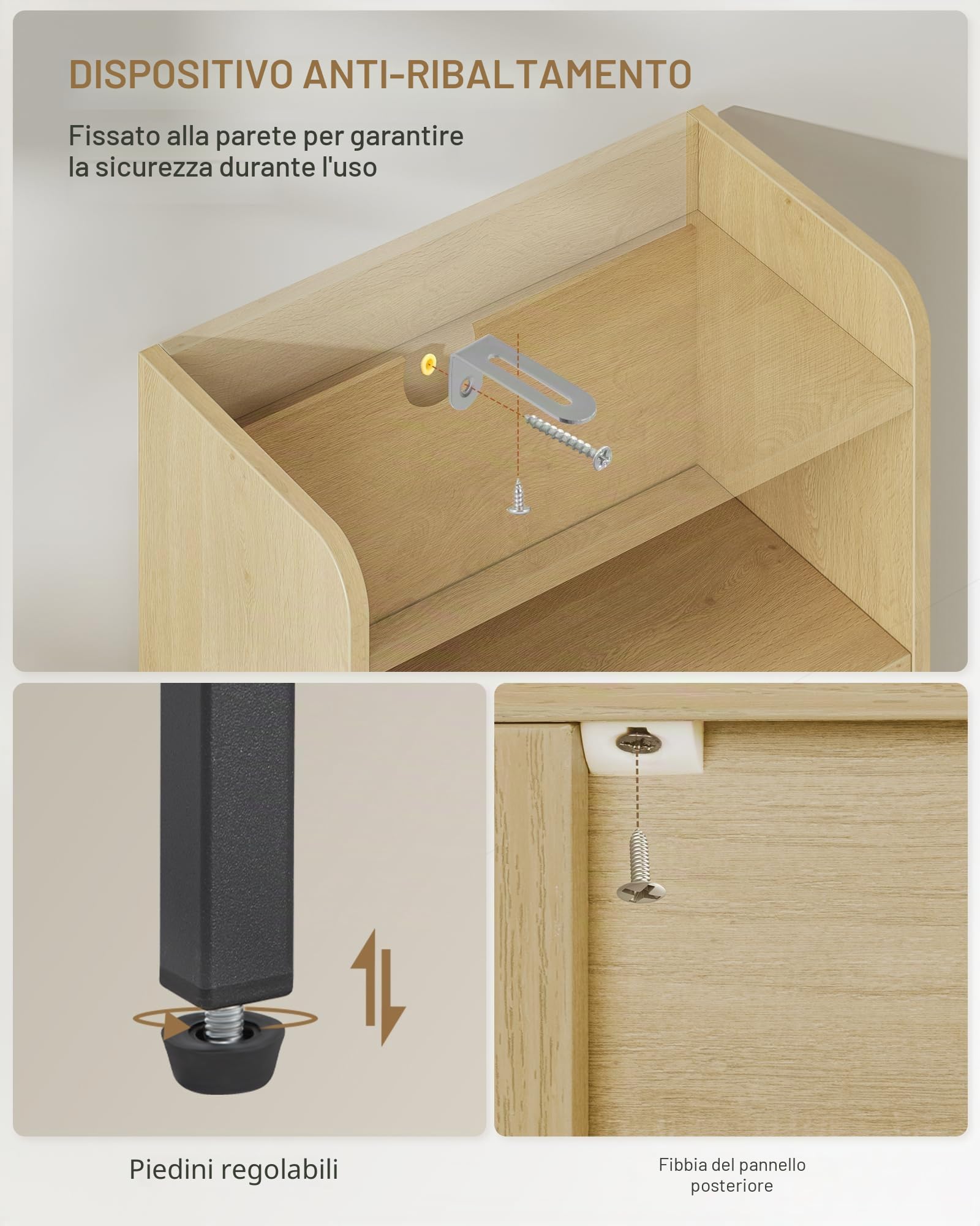 Hzuaneri Mobile da Bagno, mobile bagno, con 2 Ripiani Aperti Regolabili e 2 ante, per Bagnos, Soggiorno, Ingresso, Cucina, 20 x 37 x 84 cm, Rovere Chiaro BC48202B