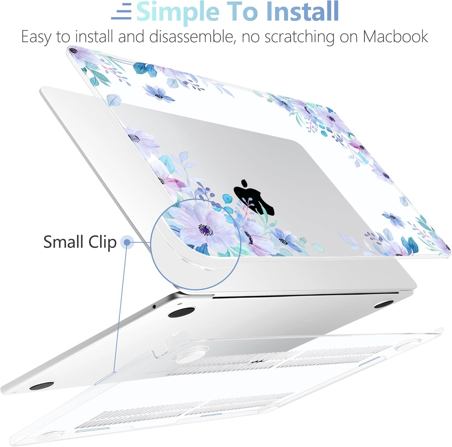 MEEgoodo for M4/M3/M2 MacBook Air 15.3 inch Case 2025 2024 2023, Case Fit Model (A3241/A3114/A2941) for MacBook Air 15 inch, Laptop Hard Shell with Keyboard Cover, Soft Purple Floral - Image 5