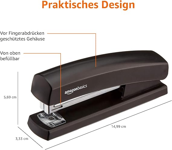 Amazon Basics Stapler with 1000 Staples 10 Sheet Capacity Non-Slip Rubber Foot Home Office Black