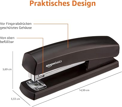 Amazon Basics Stapler with 1000 Staples 10 Sheet Capacity Non-Slip Rubber Foot Home Office Black