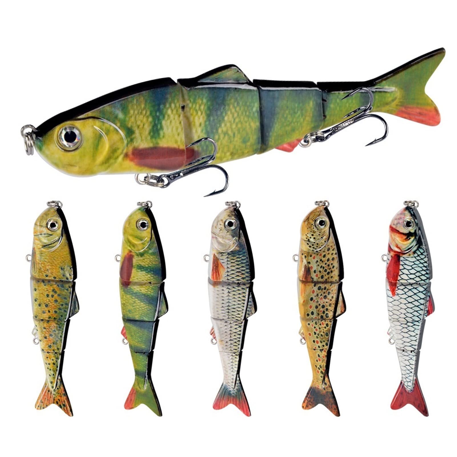 5 piezas 12cm 18g Señuelo para pesca de lubina Swimbaits de articulaciones múltiples segmentados realistas con gancho triple Trucha de agua dulce de agua salada, perca, carpa, aparejos de pes