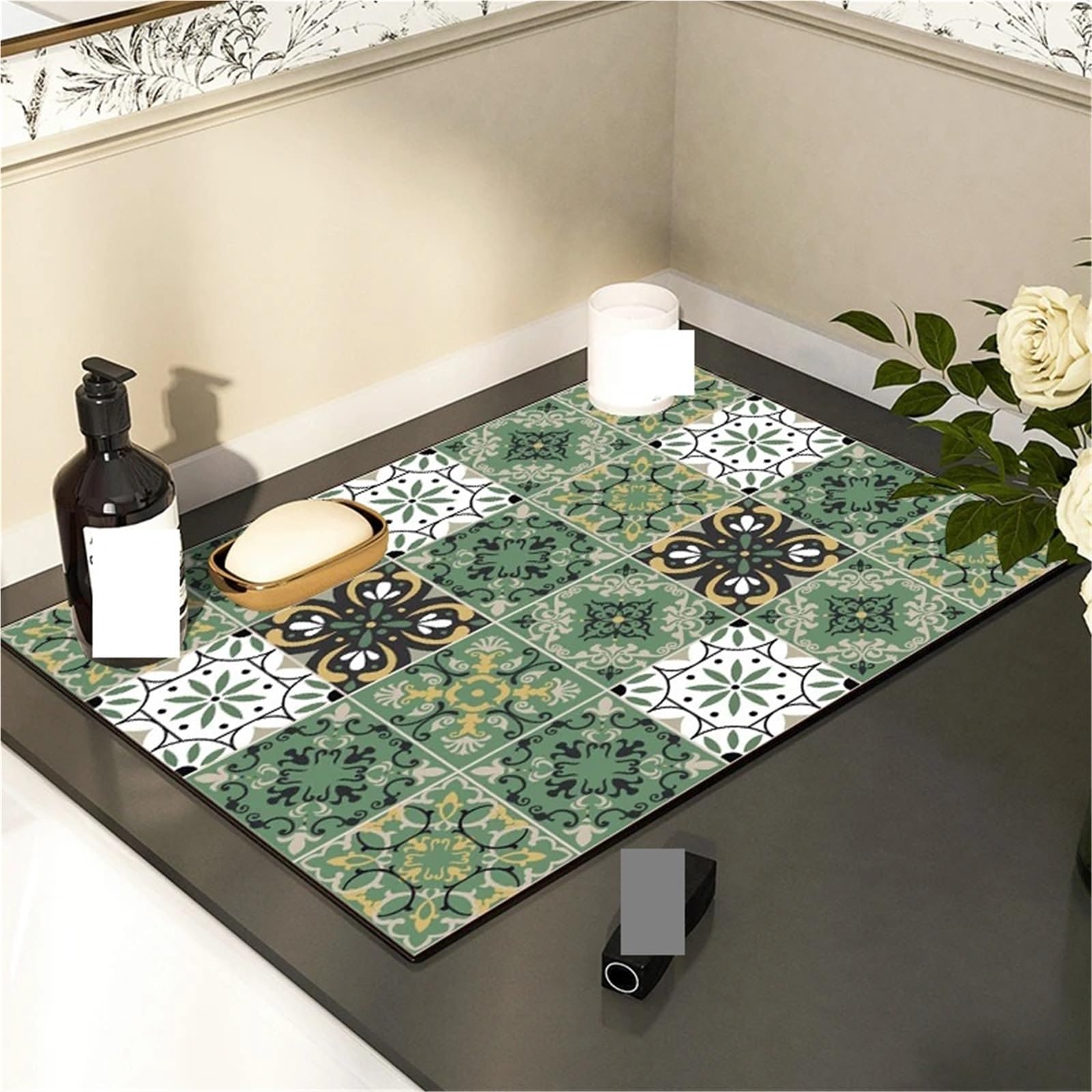Alfombrilla Para Café Bar Tapete de secado de cocina, tapete de café de secado rápido, mantel absorbente for platos, tapetes de secado de tazas, accesorios de decoración de mesa, 2 uds.(Green A,30X40c