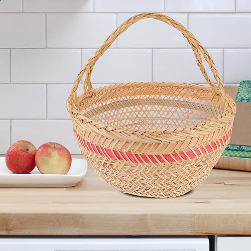 Miniatura 6 de ABOOFAN Cesta portátil de cosecha de jardín, cesta de almacenamiento de alambre con mango de bambú, cesta de almacenamiento tejida a mano, cesta de