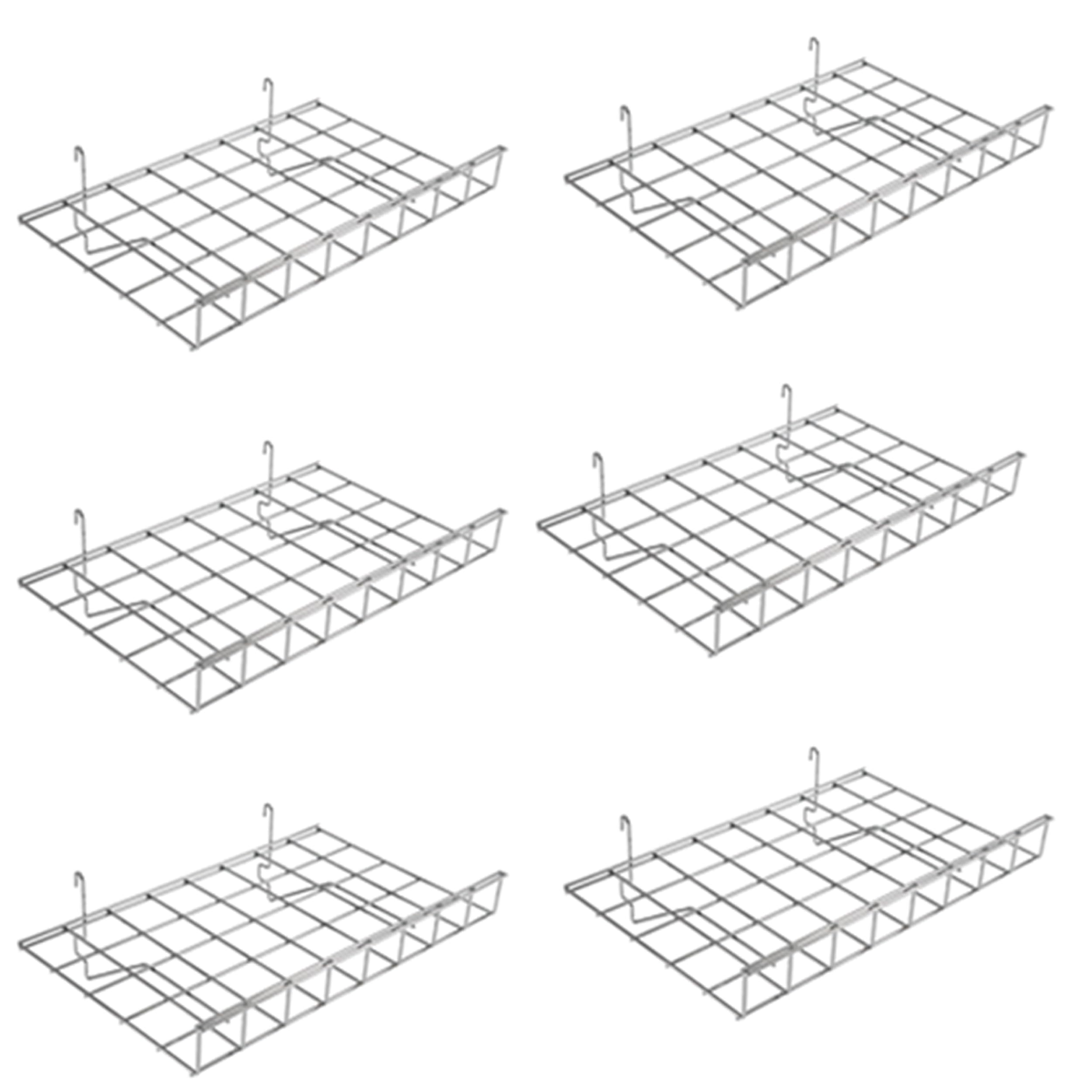 Pack OF 6. Chrome Slatwall/Gridwall Shelves & Baskets - Narrow DEEP ANGLED STRAIGHT LONG BASKET Multifit Basket – 6 SIZES (Straight Basket (60 x40) cm)