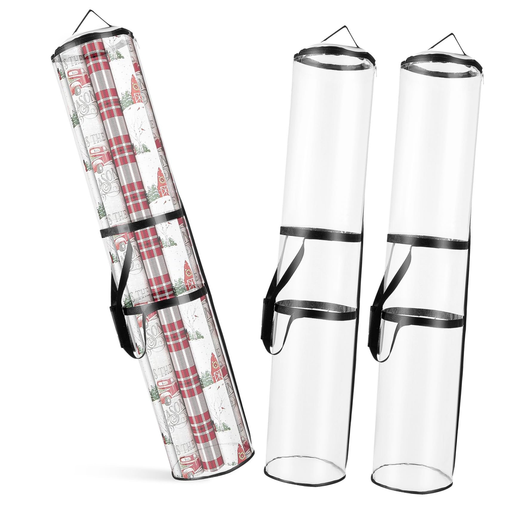 VERDANVERSE Aufbewahrungsbeutel Transparenter Geschenkpapierhalter mit Komfortablen Griffen für Geschenkpapierrollen aus Pvc 2 Stück Großer Fassungsvermögen Multifunktional