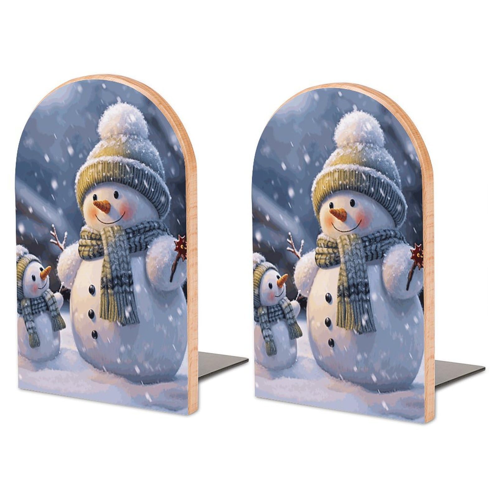 Serre-livres en bois lourd bonhomme de neige pour étagère