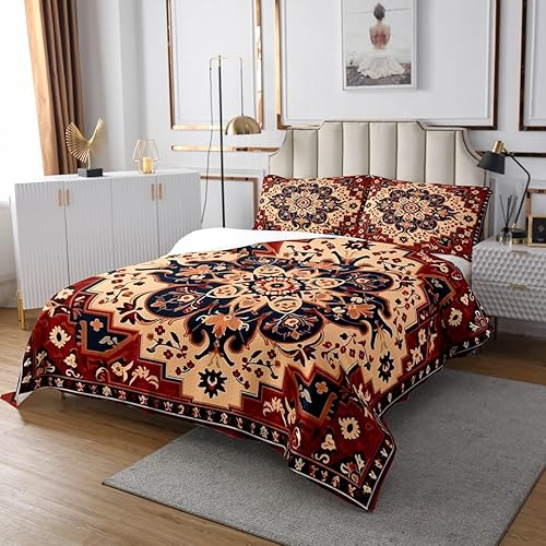 Miniatura 3 de Erosebridal Juego de ropa de cama persa, juego de colcha de medallón oriental escarlata, juego de edredón de mandala hippie tradicional, vintage,