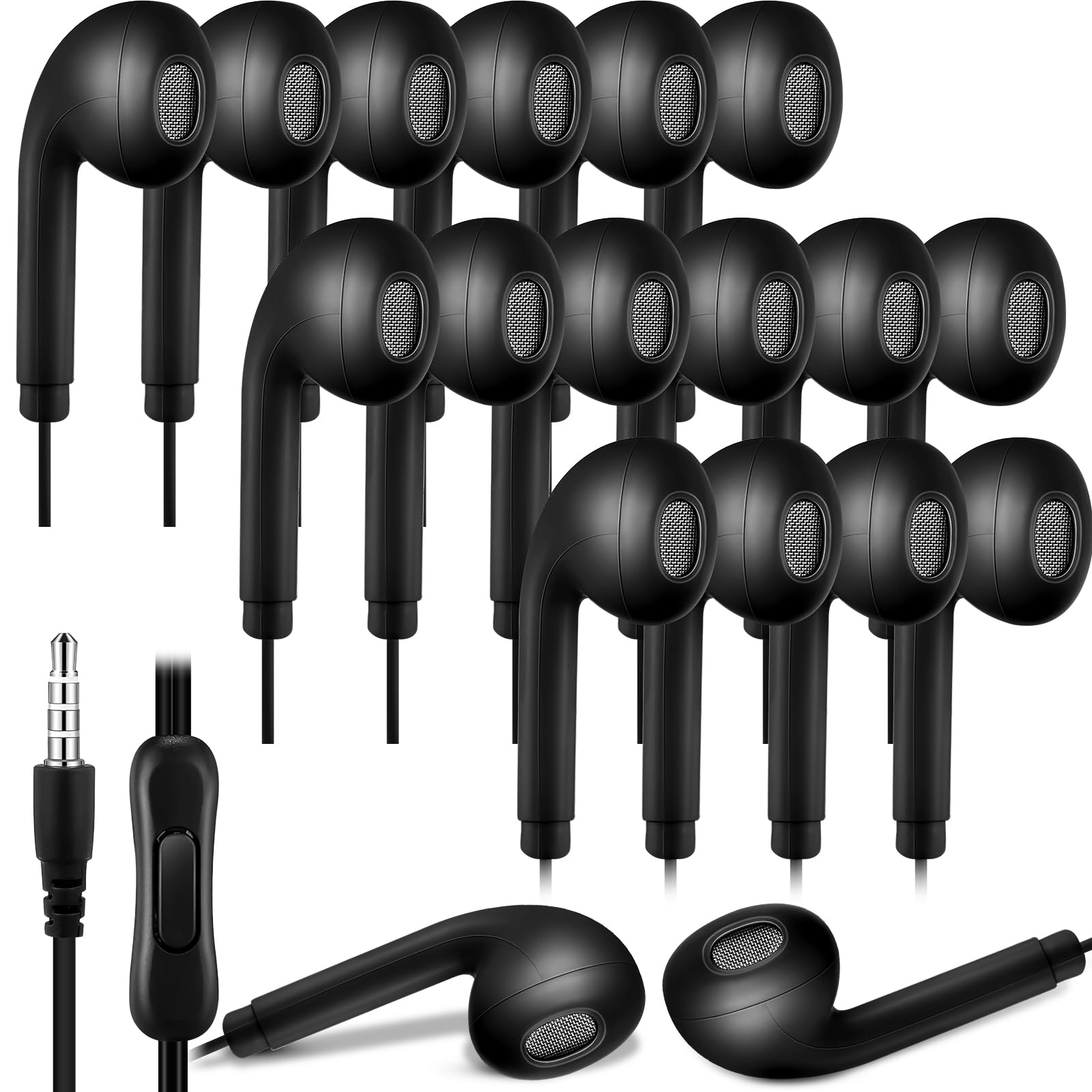 Xinnun 50 Pack Bulk Earbud Headphones with Mic Student in Ear Earbuds Classroom Wired Ear Buds with 3.5mm Headphone Plug for Adults School Library