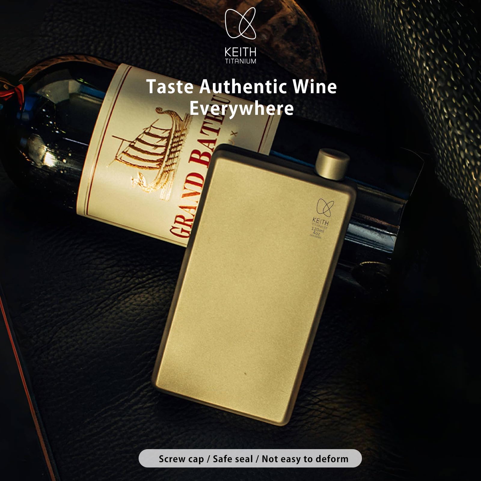 KEITH Petaca de titanio portátil Hip Flask pequeña botella de agua para whisky, licor y alcohol con embudo, equipo de camping (120 ml Ti9306)