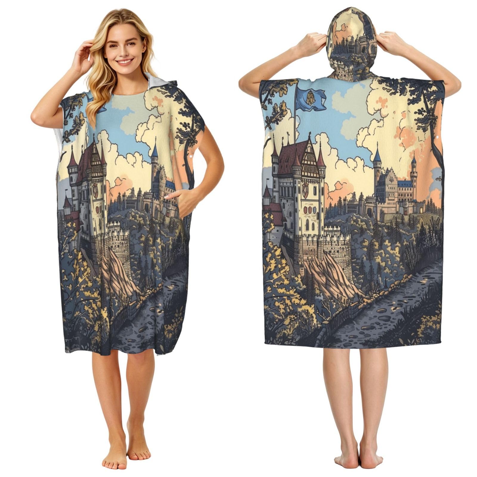 KLGRTJHK Thuringia State Flag Adult Hooded Beach Poncho Towel 43"X35"