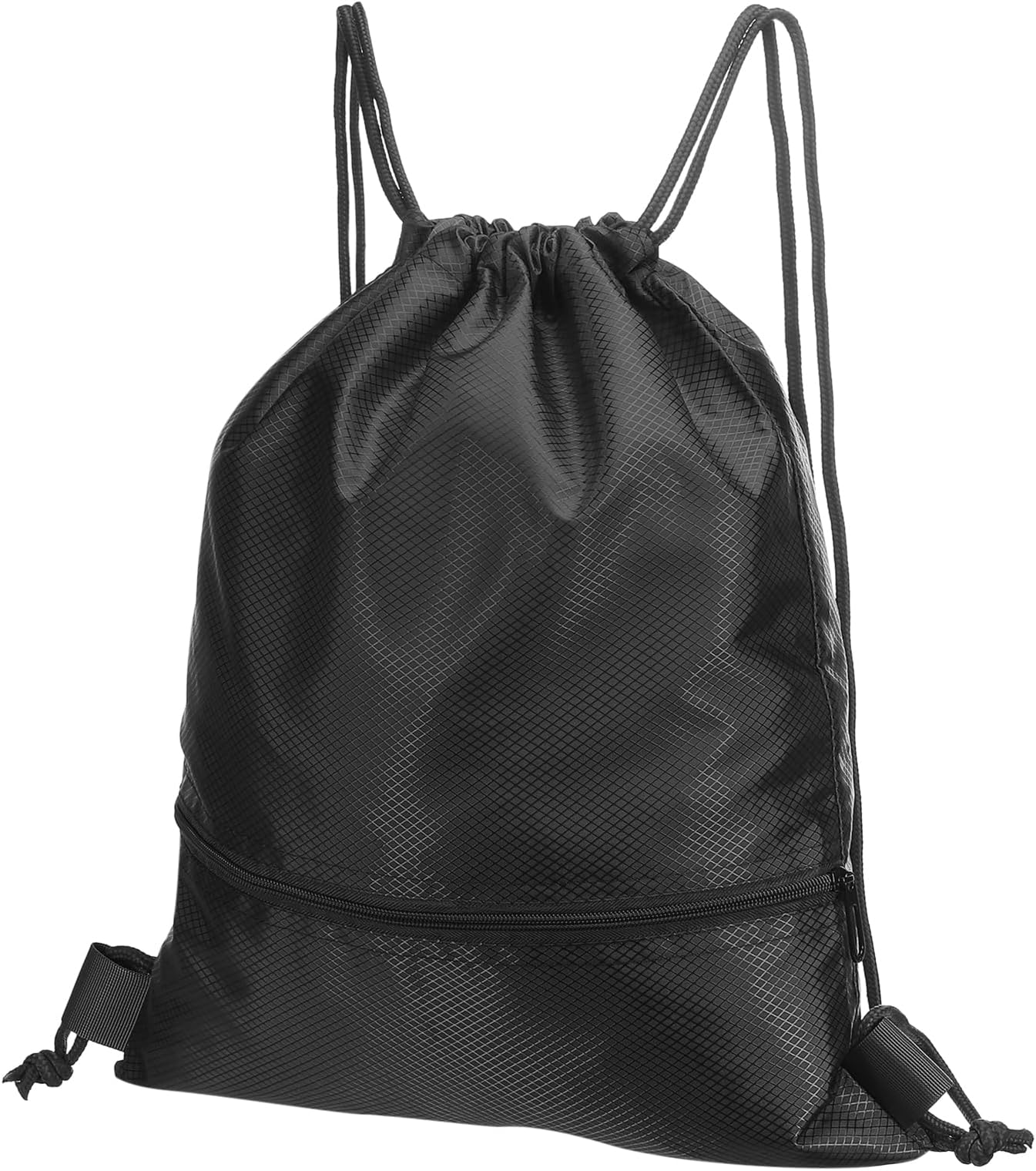 Drawstring Backpack Bag, Drawstring Gym Bags String Backpack with Zip Pocket for Women Men, Black