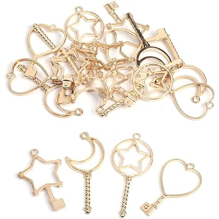 Amazon レジン空枠 大量 空枠 個セット 魔法ステッキ 鍵ハート星 月 ゆめ かわいい ハンドメイド 素材 アクセサリ アクセサリーパーツ 通販