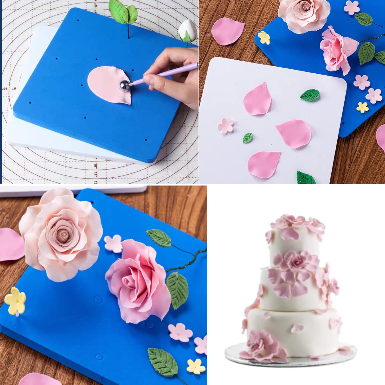 AUNMAS 2 Stück Fondant Schaumstoff-Pad, 12 Löcher Fondant Kuchen Shaping Sponge Mat, DIY Paste/Zuckerblume/Gum/Schokolade/Ton Modellierwerkzeuge Trockenblech für Kuchendekoration, Weiß Blau