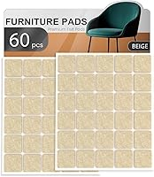 YOESSA 60-Pack Beige Felt Furniture Pads - Chair Leg Protectors, Anti-Scratch Sliders for Hardwood Floors, Noise Reduction Cabinet Bumpers