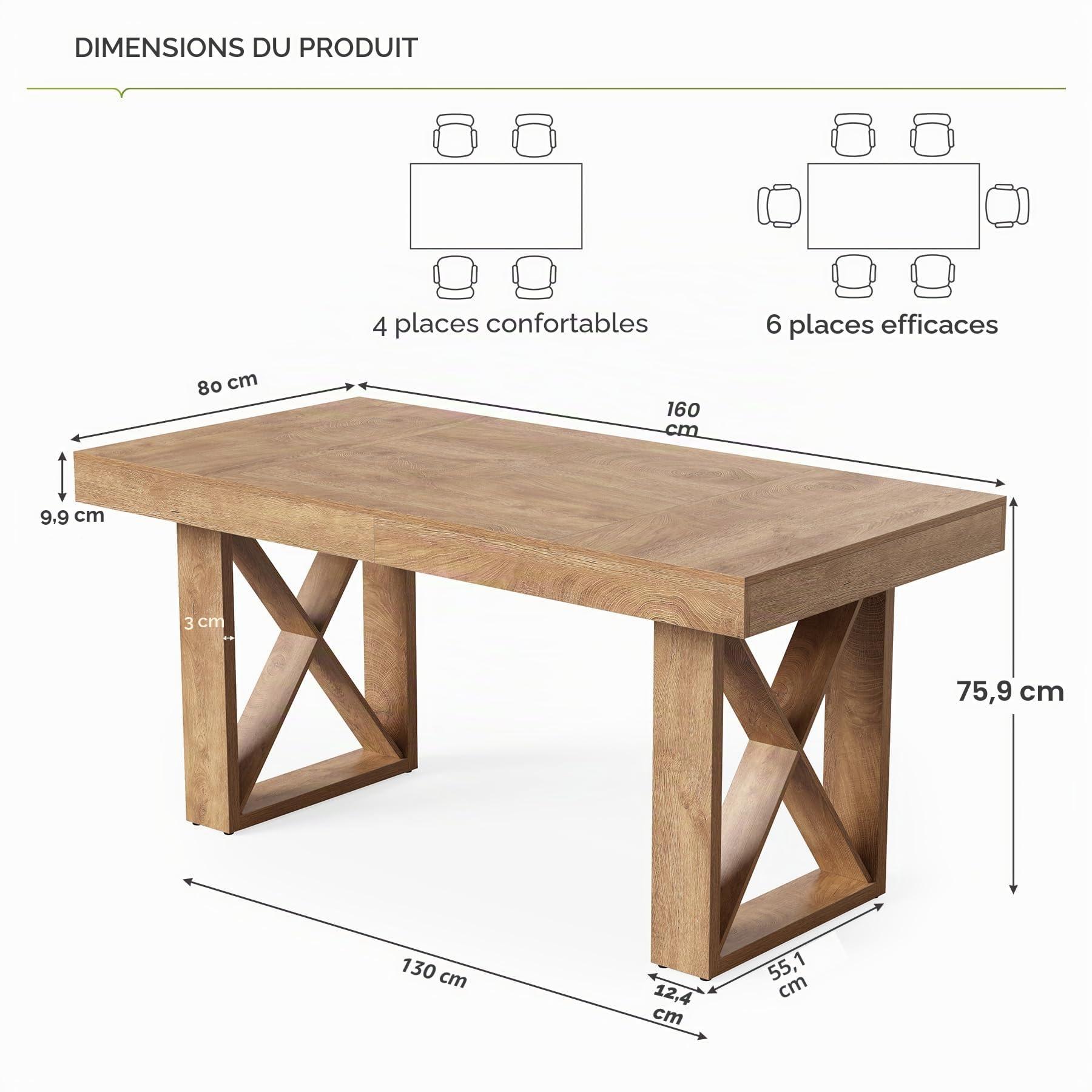 Tribesigns Bureau D'ordinateur, 160 × 80 × 75 cm, Design Épais et Simple, Bureau Gaming, Table d’étude pour la Maison - Étude, Jeu, Rédaction, Brun Jaunâtre