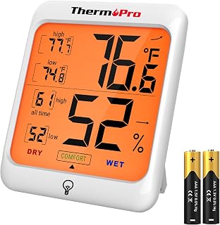 ThermoPro TP53 Digital Hygrometer Indoor Thermometer for Home, Temperature Humidity Sensor with Comfort Indicator & Max Min Records, Backlight Display Room Thermometer Humidity Meter, LCD
