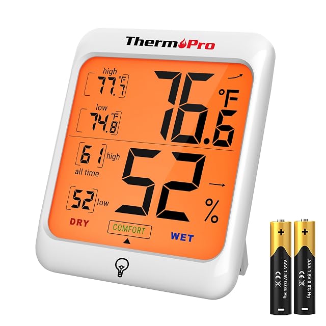 ThermoPro TP53 Digital Hygrometer Indoor Thermometer for Home Temperature Humidity Sensor with Comfort Indicator Max Min Records Backlight