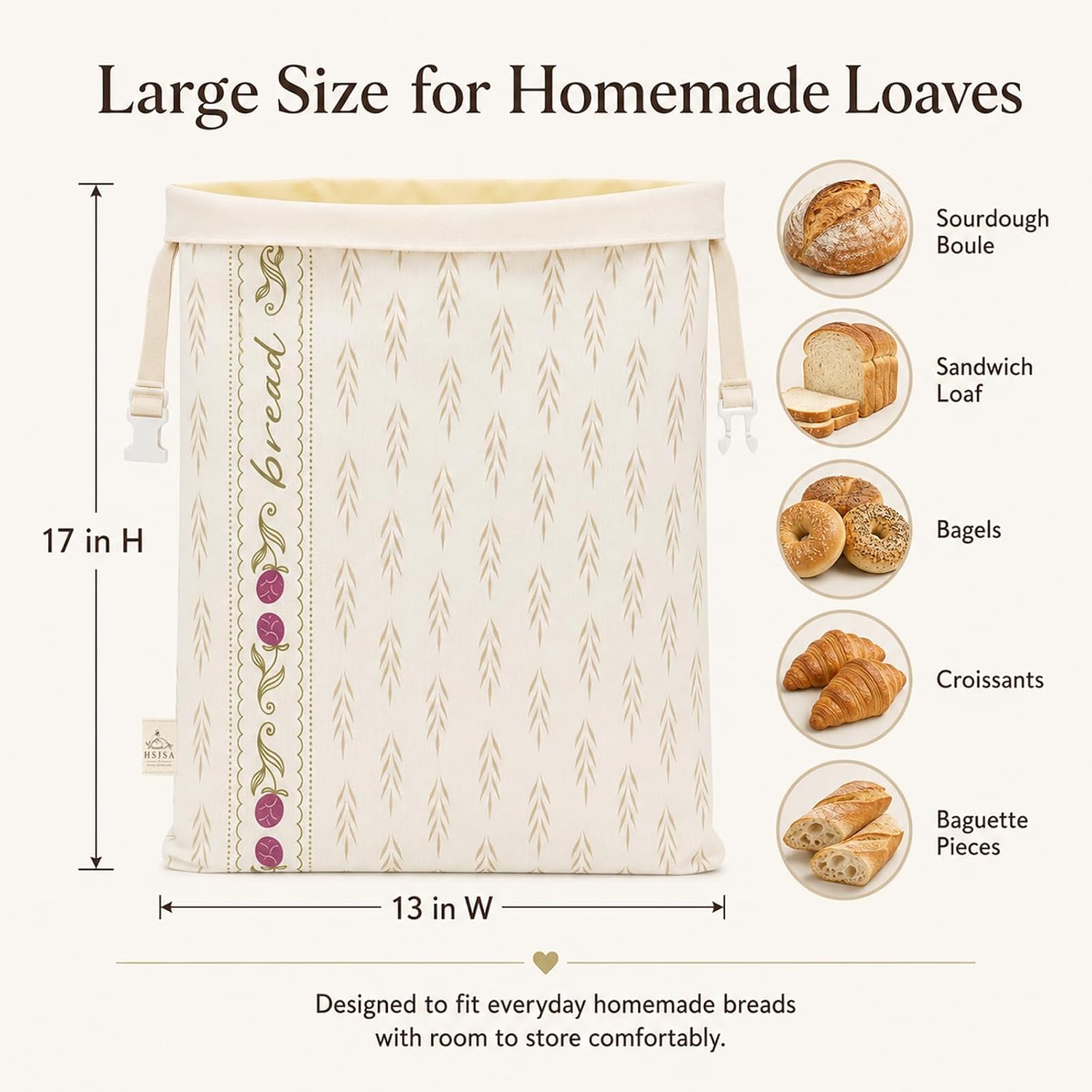 Beeswax Bread Bags Homemade Sourdough Bread XL 2 Pack（17 x 13 Inches） | Reusable cotton linen bread bags for artisan loaves, boules and baguettes. Plastic-free bread storage designed for freshness.