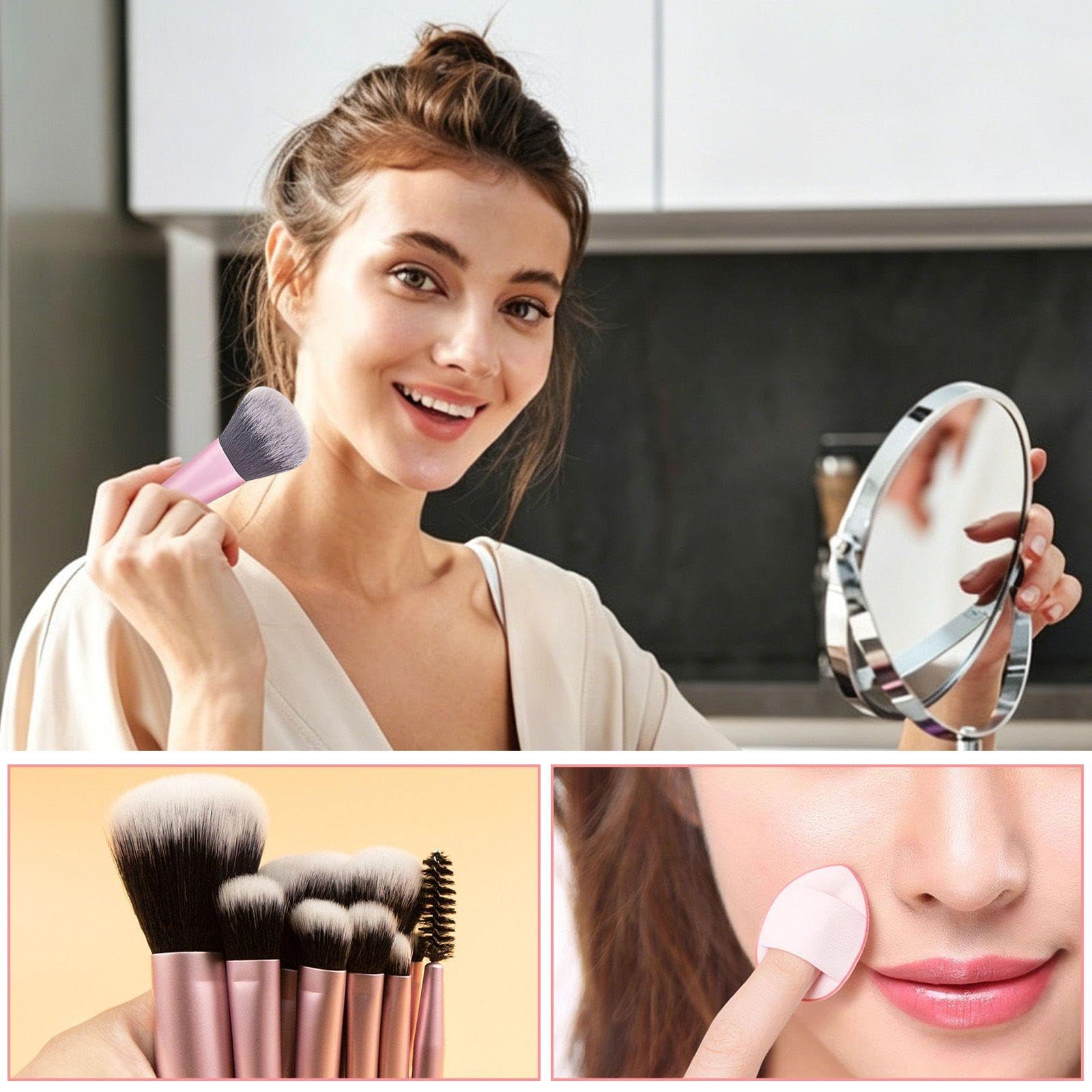 10 Pinceles De Maquillaje Portátiles Y 2 Mini Bocanadas, Cerdas Suaves, Herramientas De Maquillaje Profesional, Artículos De Belleza Importantes, Adecuados Para Maquillaje Facial.