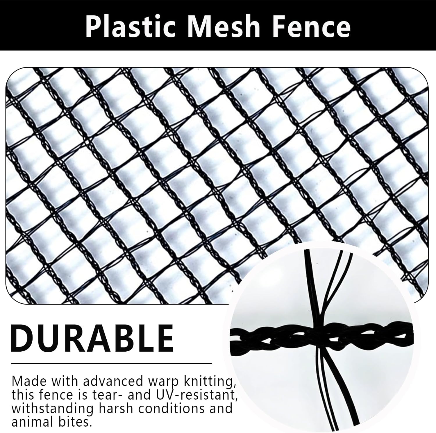 5x100ft Deer Fence Netting, Plastic Mesh Fence Heavy Duty Garden Fence Animal Barrier Garden Netting for Plants Fruit Trees Vegetables Against Deer, Birds, Rabbits, Chickens and Other Animals, Black