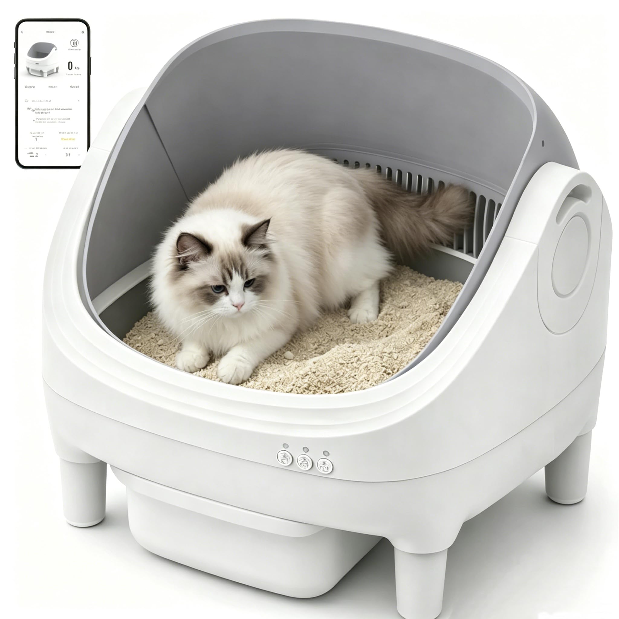 Selbstreinigende Katzentoilette mit App-Steuerung, Extra große Kapazität, Geruchsfrei, Automatische Katzentoilette, Sicherheitssensoren, Ultra-Leise <35dB Für Mehrkatzenhaushalte, Weiß