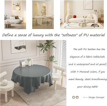 BVCL Rectangle&Round Leather Table Cloth,PU Material,Morandi Color Series Tablecloth,Decorative Table Cover(Dark Gray,31.5x47.2)