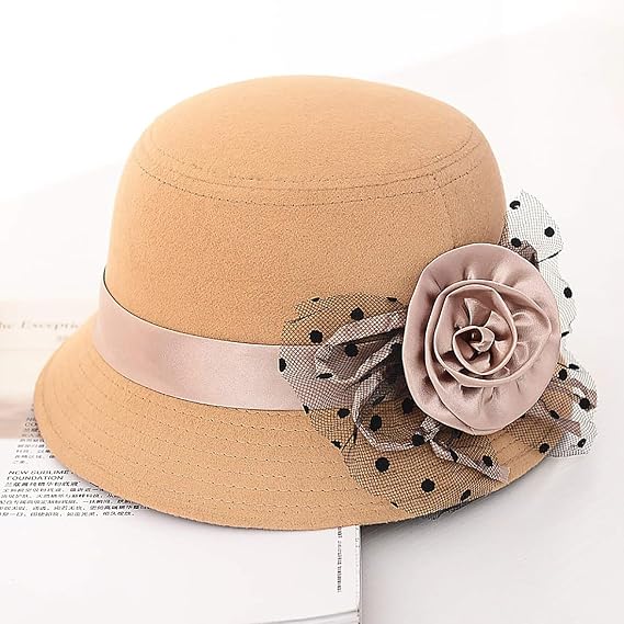 Glamorstar Vintage Felt Cloche Hat Winter Floral Fedora Bucket Hat Bowler Hats