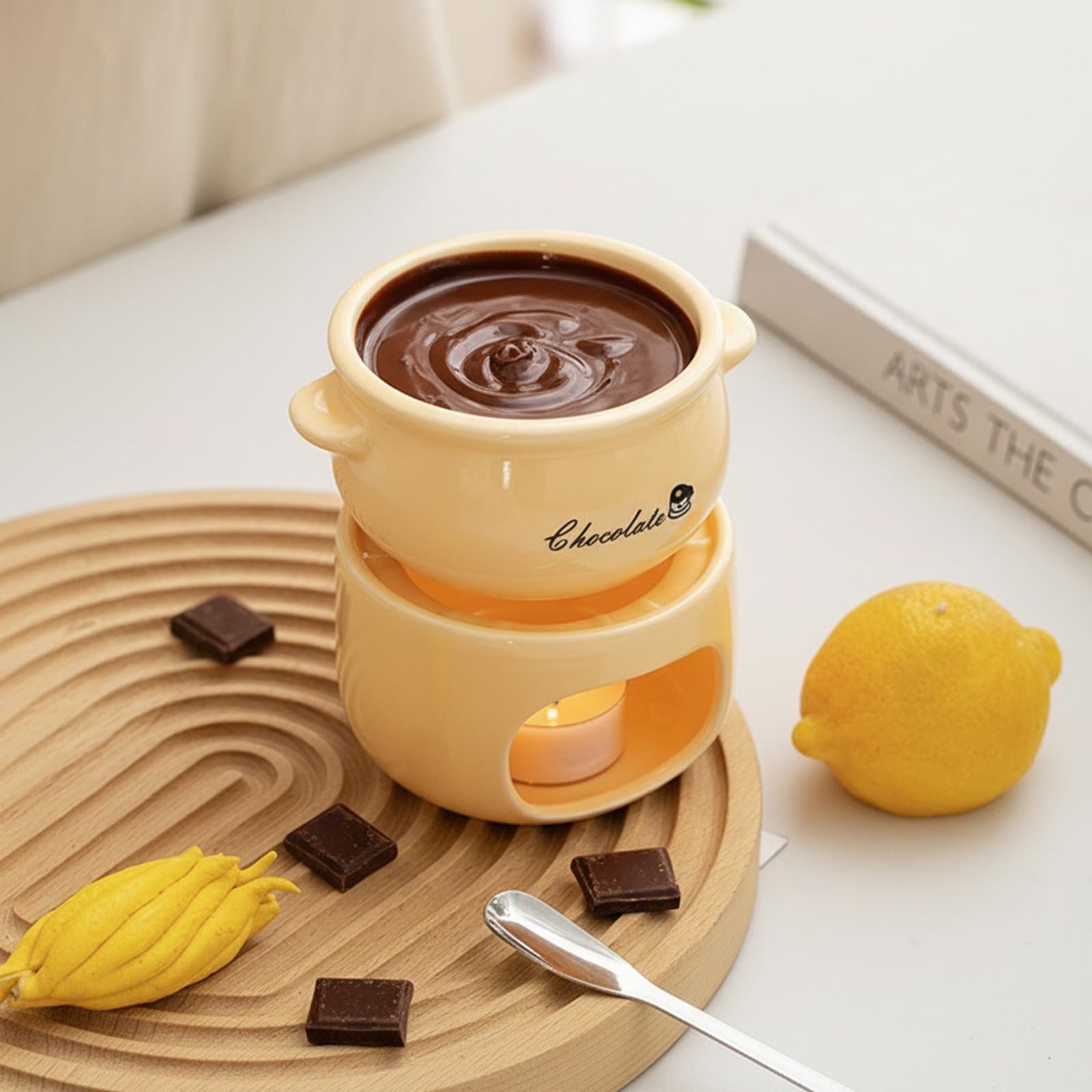 Taza de fondue de chocolate, taza de fondue, mini fondue de chocolate con 4 tenedores para fondue de porcelana, juego de fondue de chocolate adecuado para derretir chocolate y combina