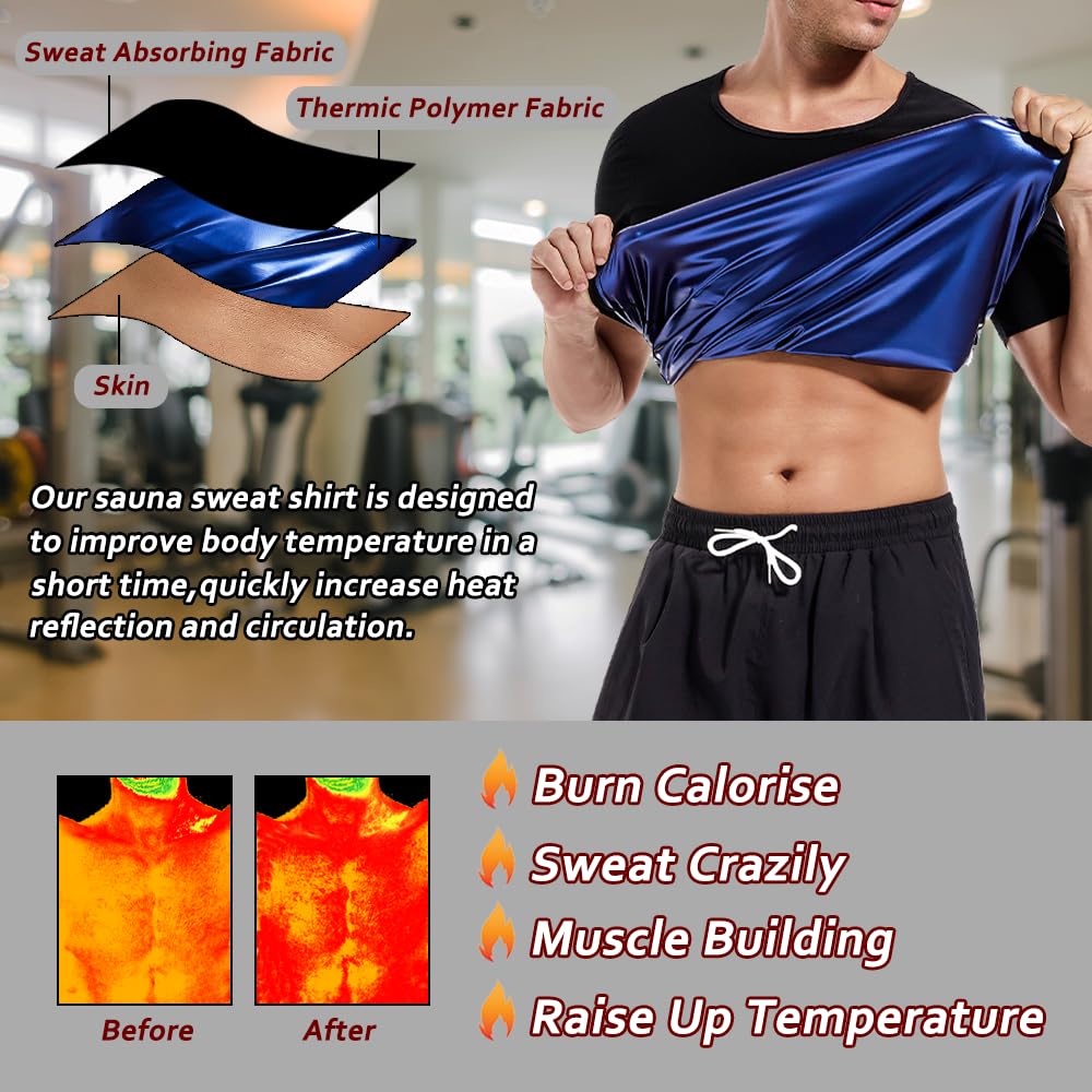Sauna Shirt for Men,Short Sleeve Sweat Suit for Men,Mens Sweat Compression T-Shirt Top for Gym Exercise 2