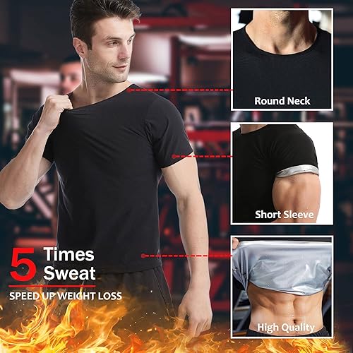 Miniatura 5 de Camisa de Sauna para Hombres de Manga Corta Traje de Sauna para Hombres Moldeador Corporal de Sudor Chaleco de Compresión Top de Ejercicio para