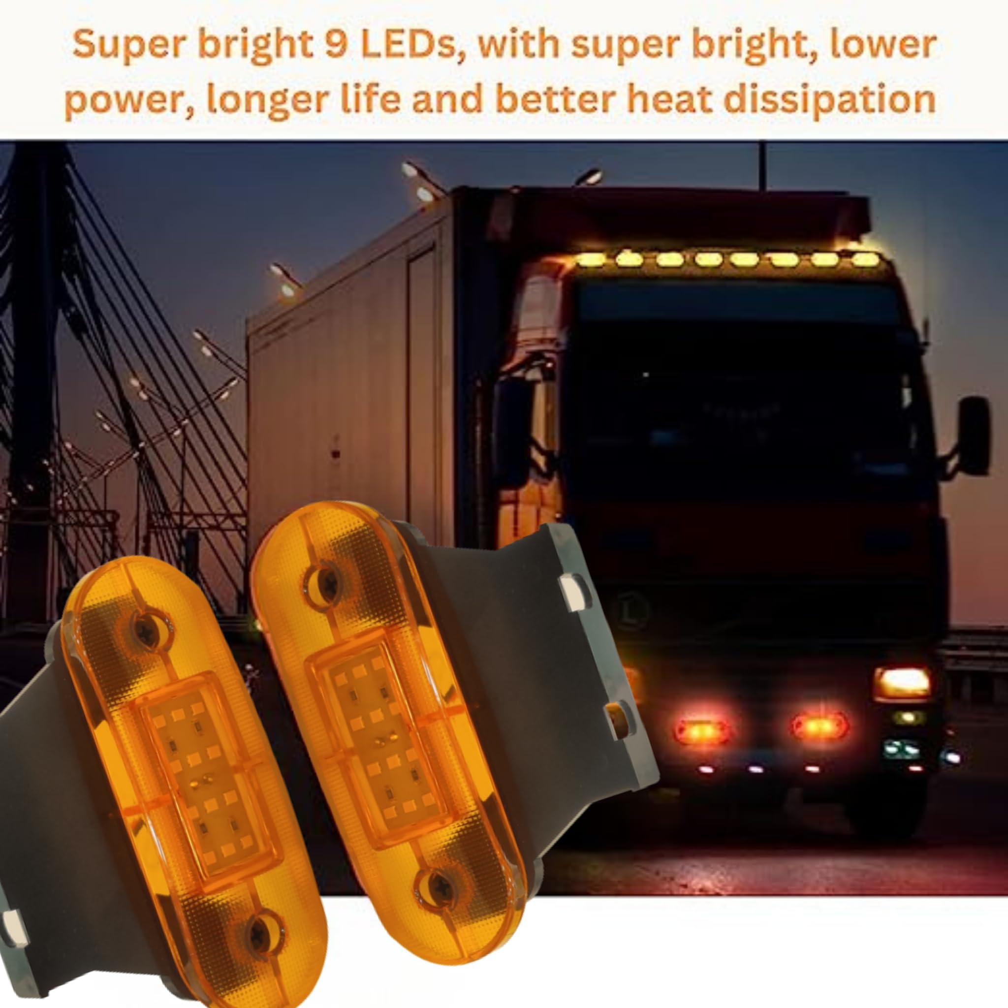 APSMOTIV 4Pcs Amber Indicator Rear Side Truck Trailer Rv Cab Boat Bus Lorry Led Marker Clearance Light 24V Running Board Lights For Trucks Waterproof Flat Fit Base WITH STAND
