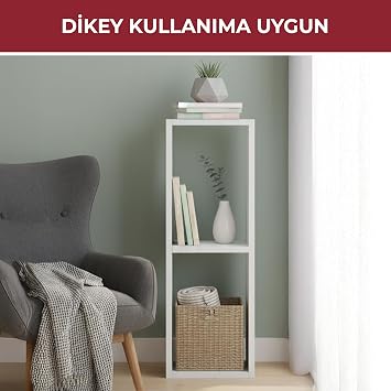 خزانة كتب وطاولة جانبية مزخرفة من PIKAS Modern Minimalist ذات رفين – تصميم عمودي باللون الأبيض