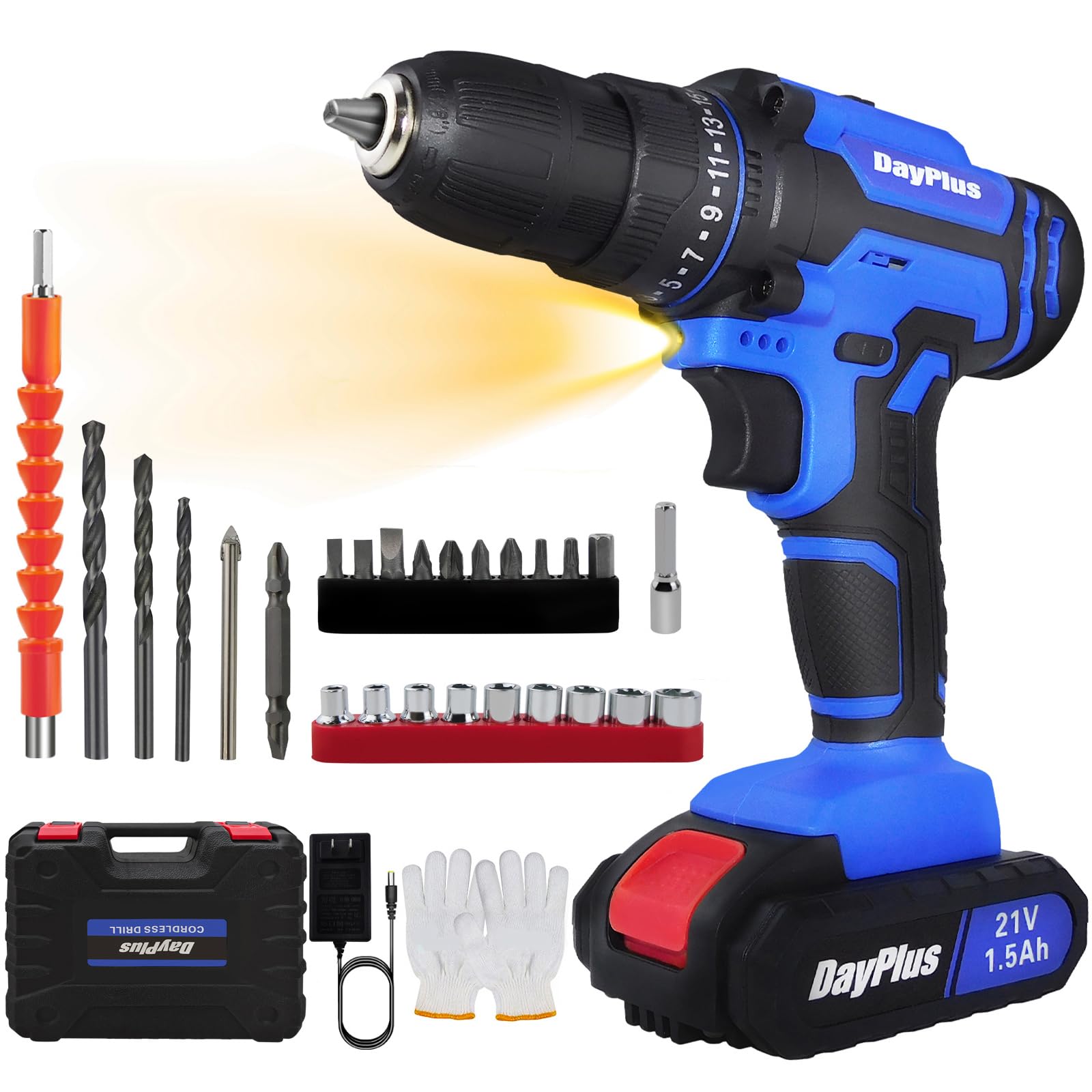 21V Cordless Drill Set, Electric Power Tool With Battery, Charger, 3/8'' Keyless Chuck, 45Nm, 25+1 Torque, 2 Variable Speeds, 26pcs Bits & LED Light for Home and Garden DIY โ image 1