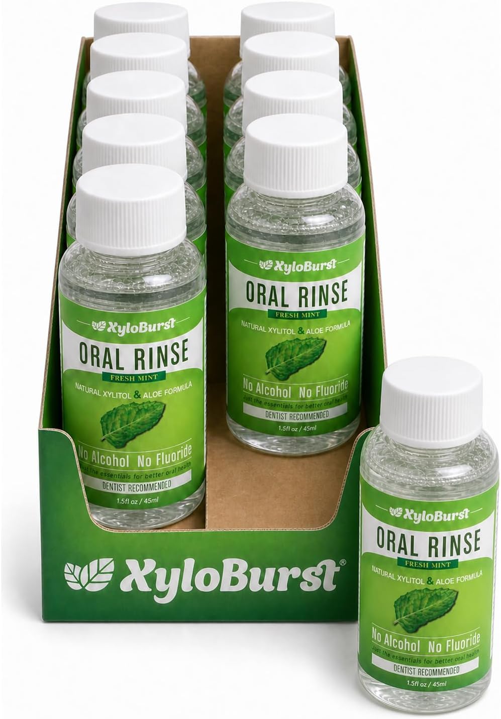 Xyloburst Oral Rinse Mouthwash - Natural Xylitol Mouthwash | Fluoride Free Mouth Wash | Alcohol Free | Fresh Mint Mouth Rinse | SLS Free | Travel 10-Pack