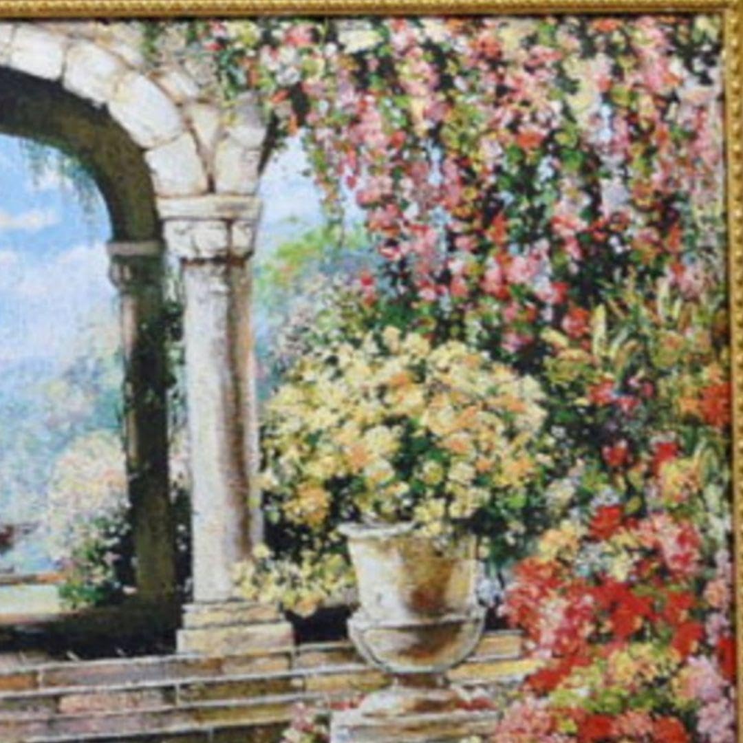 絵画　『噴水のある風景』　フランス・ゴブラン織り使用　良質キャンバス　豪華　額絵 絵画 風景画 フランス・ゴブラン織り使用 良質キャンバス 豪華