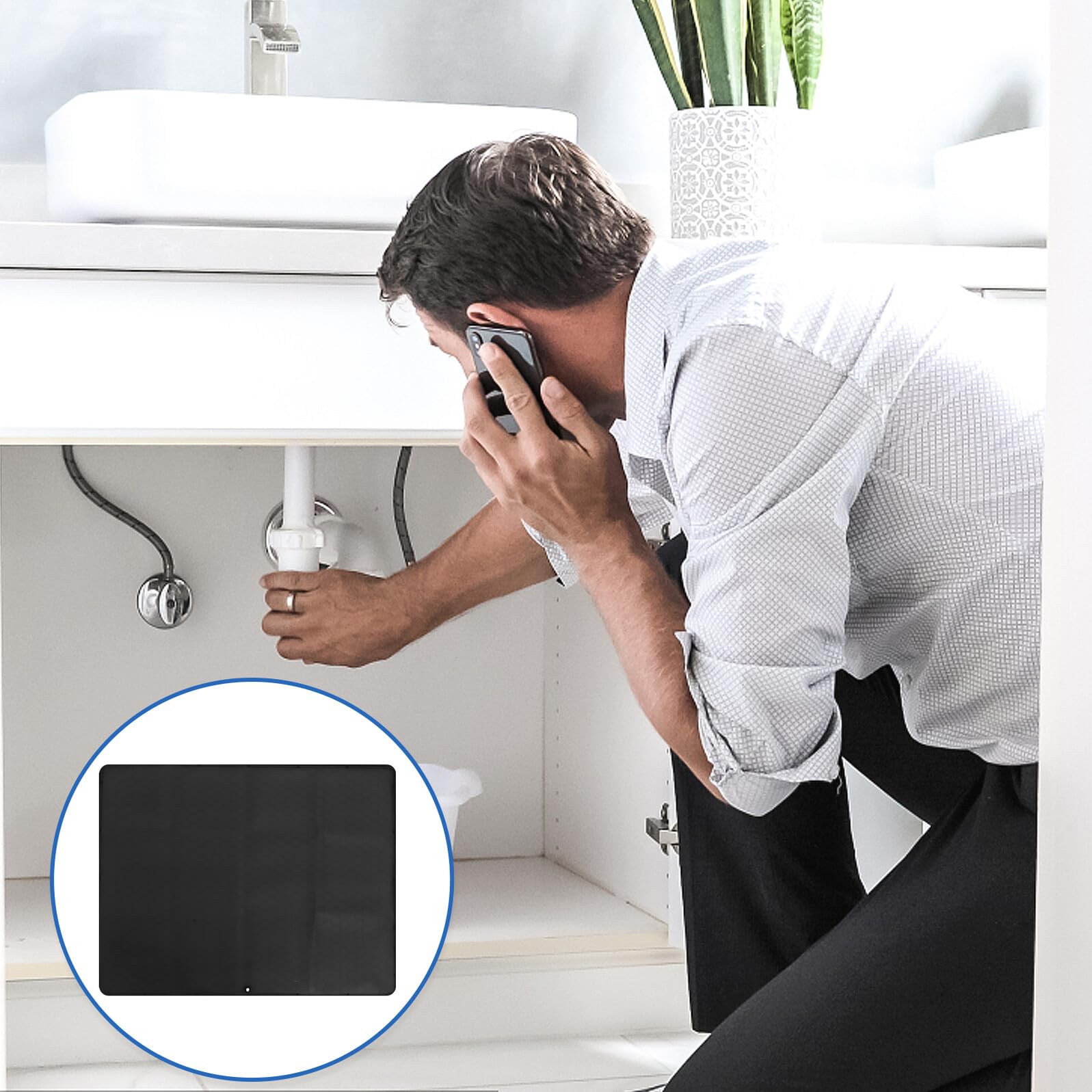 ERINGOGO Alfombrilla Filtraciones Fregadero de Cocina Debajo el del y para Baño Gabinete Revestimiento de Goma Negro de 23.6x23.6 Pulgadas Que Protege Previene