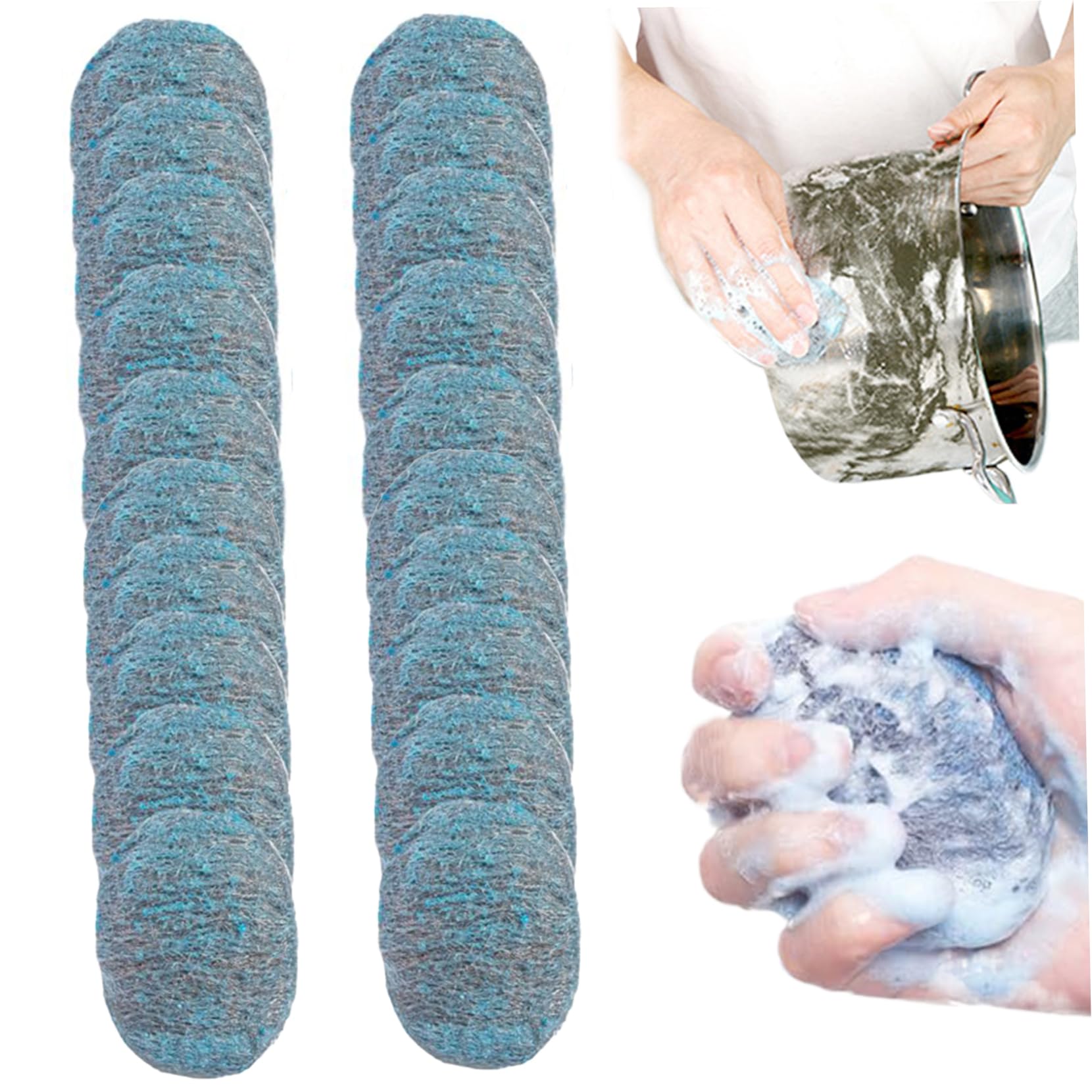 Ameble 20 PCS Steel Wool Scrubber Reusable Steel Wool Soap Pads Absorbent Pre-Soaped Scouring Pad for Household Cleaning Kitchen Dishes & Metal Grills Blue Scrubber Pads