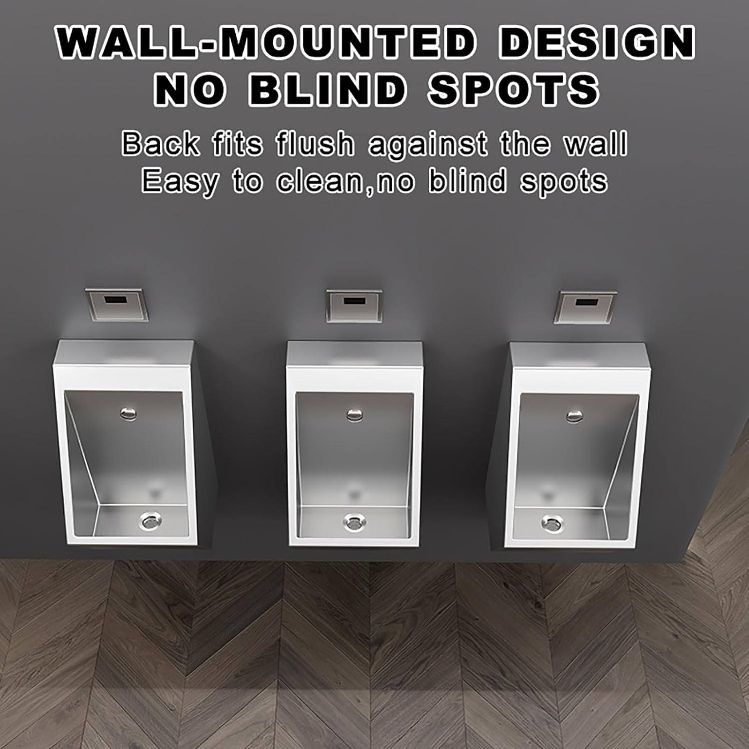 Wall Stainless Steel Urinal,Commercial Men's Adult Urinal,with Sensor Flush Valve,for Hotels Bathroom Shop Restrooms.(Black)