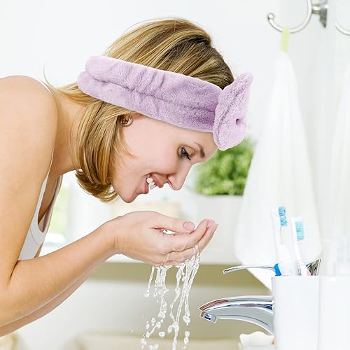 Miniatura 2 de WHAVEL Paquete de 6 diademas de microfibra moradas para lavar la cara, diademas para el cuidado de la piel, juego de diadema facial, diadema suave y