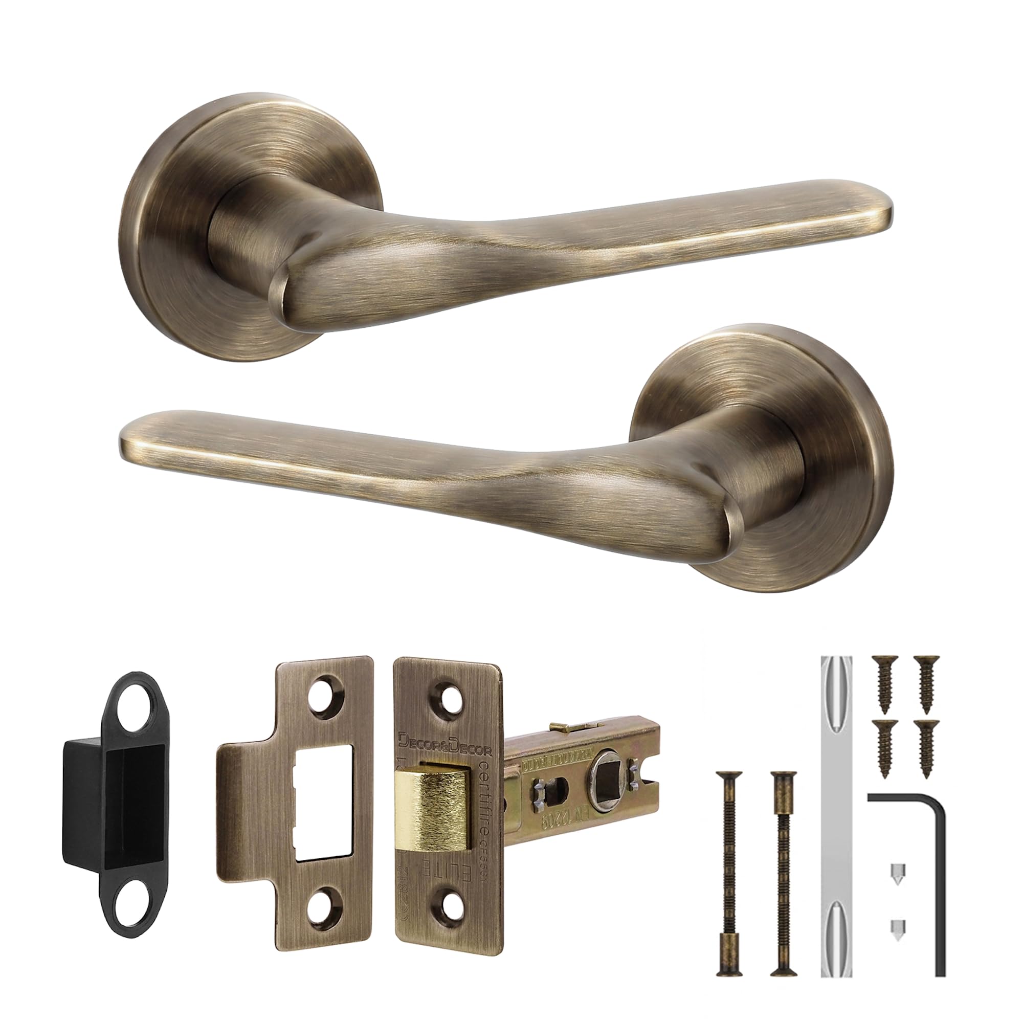 Decoranddecor Antique Brass Door Handles Internal Fire Rated Latch Set
