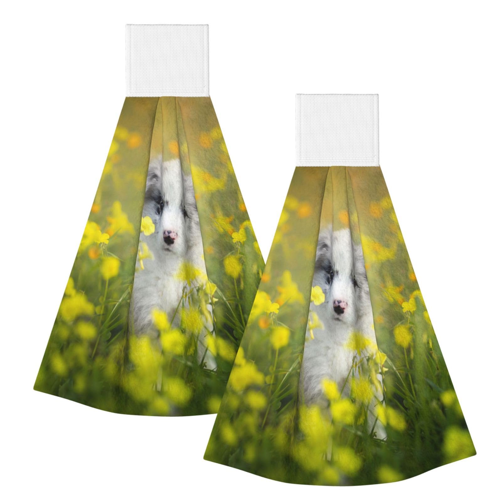 DOPKLNA Australian Shepherd Dogs Mall White Puppy, 2 Pcs Hanging Coral Fiber Hand Towels for Bathroom, Absorbent Kitchen Towels